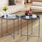 Tables de plateau TV rondes pliantes, petite table d'appoint ronde en acier, aucun assemblage requis - 47 x 47 x 50 cm