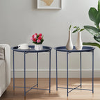Tables de plateau TV rondes pliantes, petite table d'appoint ronde en acier, aucun assemblage requis - 47 x 47 x 50 cm