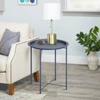Tables de plateau TV rondes pliantes, petite table d'appoint ronde en acier, aucun assemblage requis - 47 x 47 x 50 cm