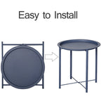 Tables de plateau TV rondes pliantes, petite table d'appoint ronde en acier, aucun assemblage requis - 47 x 47 x 50 cm