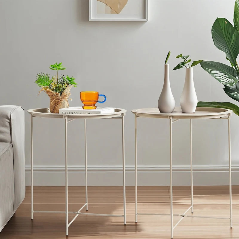 Tables de plateau TV rondes pliantes, petite table d'appoint ronde en acier, aucun assemblage requis - 47 x 47 x 50 cm
