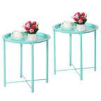 Tables de plateau TV rondes pliantes, petite table d'appoint ronde en acier, aucun assemblage requis - 47 x 47 x 50 cm