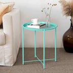 Tables de plateau TV rondes pliantes, petite table d'appoint ronde en acier, aucun assemblage requis - 47 x 47 x 50 cm