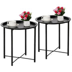 Tables de plateau TV rondes pliantes, petite table d'appoint ronde en acier, aucun assemblage requis - 47 x 47 x 50 cm