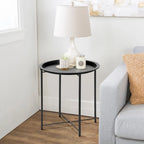 Tables de plateau TV rondes pliantes, petite table d'appoint ronde en acier, aucun assemblage requis - 47 x 47 x 50 cm