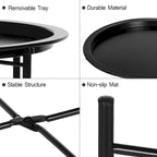 Tables de plateau TV rondes pliantes, petite table d'appoint ronde en acier, aucun assemblage requis - 47 x 47 x 50 cm