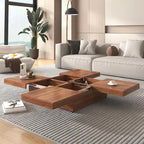Table basse carrée en marbre (placage) de 39,4 po avec rangement supérieur coulissant