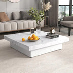 Table basse carrée en marbre (placage) de 39,4 po avec rangement supérieur coulissant
