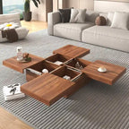 Table basse carrée en marbre (placage) de 39,4 po avec rangement supérieur coulissant