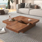 Table basse carrée en marbre (placage) de 39,4 po avec rangement supérieur coulissant
