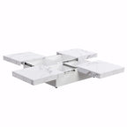 Table basse carrée en marbre (placage) de 39,4 po avec rangement supérieur coulissant