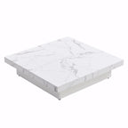 Table basse carrée en marbre (placage) de 39,4 po avec rangement supérieur coulissant