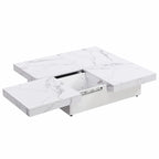 Table basse carrée en marbre (placage) de 39,4 po avec rangement supérieur coulissant