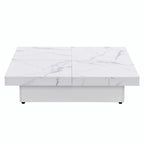 Table basse carrée en marbre (placage) de 39,4 po avec rangement supérieur coulissant