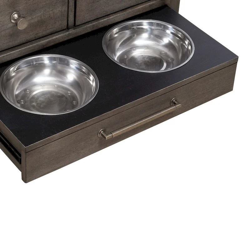 Mangeoire pour animaux de compagnie style ferme moderne avec rangement, tiroirs coulissants - 2 options de finition