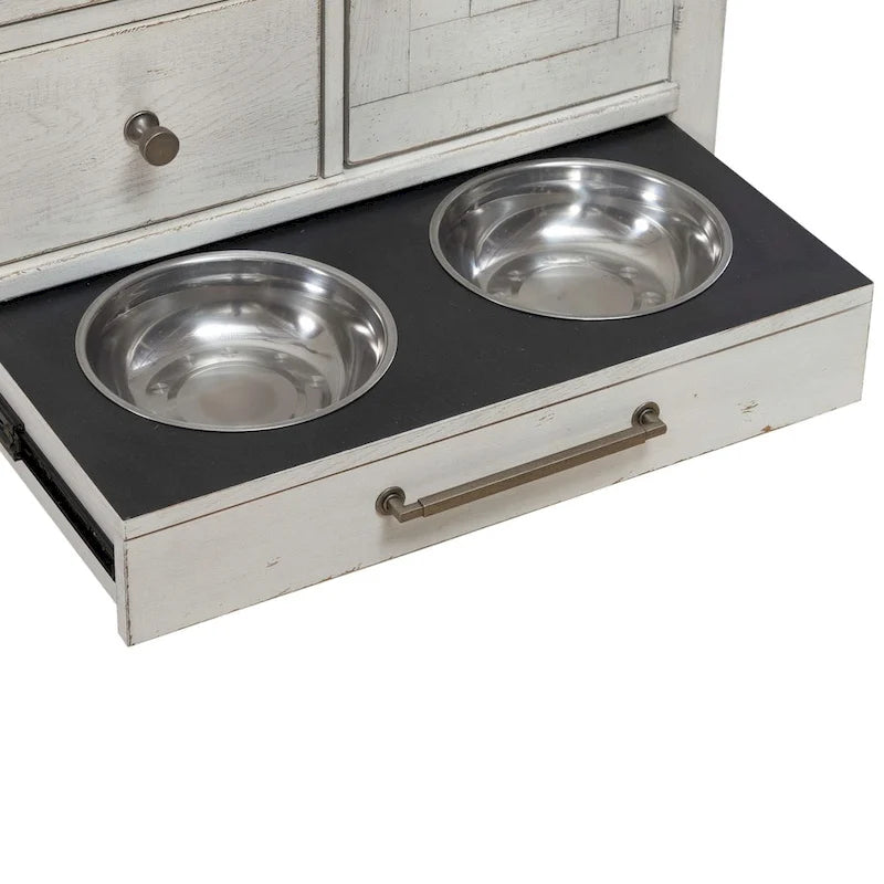 Mangeoire pour animaux de compagnie style ferme moderne avec rangement, tiroirs coulissants - 2 options de finition