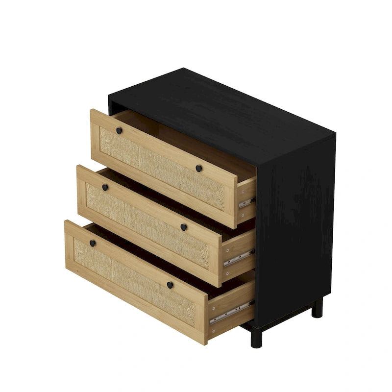 30.313-Commode de rangement à tiroirs tressés en corde, pour chambre à coucher, salon, salle à manger, couloirs, noir