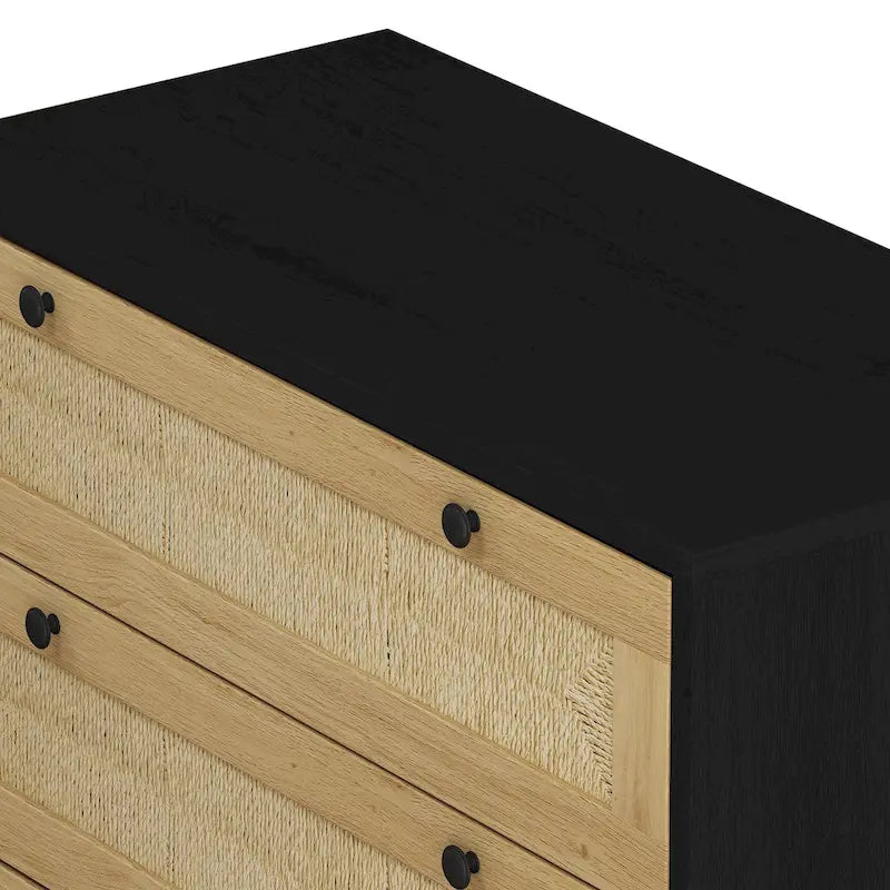 30.313-Commode de rangement à tiroirs tressés en corde, pour chambre à coucher, salon, salle à manger, couloirs, noir