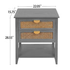 Table d'appoint à 2 tiroirs, rotin naturel, table de bout, convient pour chambre, salon, bureau