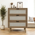 Meuble à 3 tiroirs, Convient pour chambre à coucher, rotin naturel et soie spandex, salon, bureau
