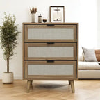 Meuble à 3 tiroirs, Convient pour chambre à coucher, rotin naturel et soie spandex, salon, bureau