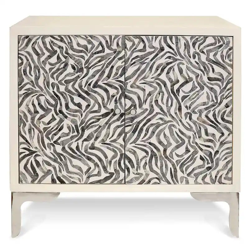 Meuble serpentin – Portes en mosaïque d'os – Fini ivoire et gris