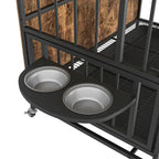 Chenil pour chiens jusqu'à 36 kg avec plateau amovible, niche à deux portes, panneau relevable, rotation à 360 degrés, gamelles réglables sur 3 hauteurs
