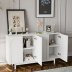 Armoire de rangement à 4 portes Intaglio élégante et fonctionnelle avec pieds en pin, poignées en bois massif et MDF