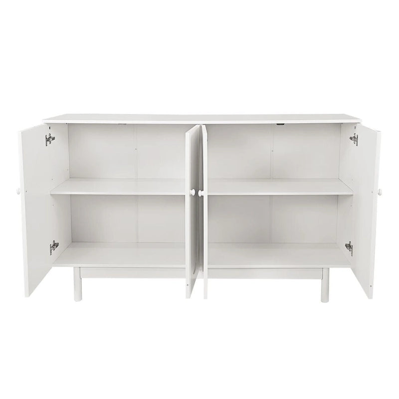 Armoire de rangement à 4 portes Intaglio élégante et fonctionnelle avec pieds en pin, poignées en bois massif et MDF