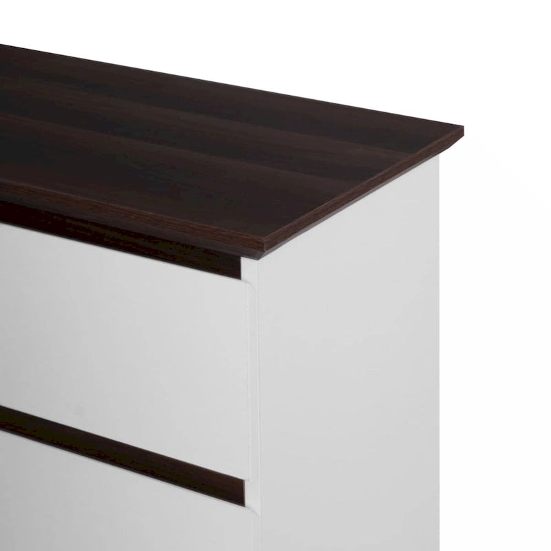 Commode 5 tiroirs avec plateau couleur bois, petite commode pour chambre d'enfant, salon