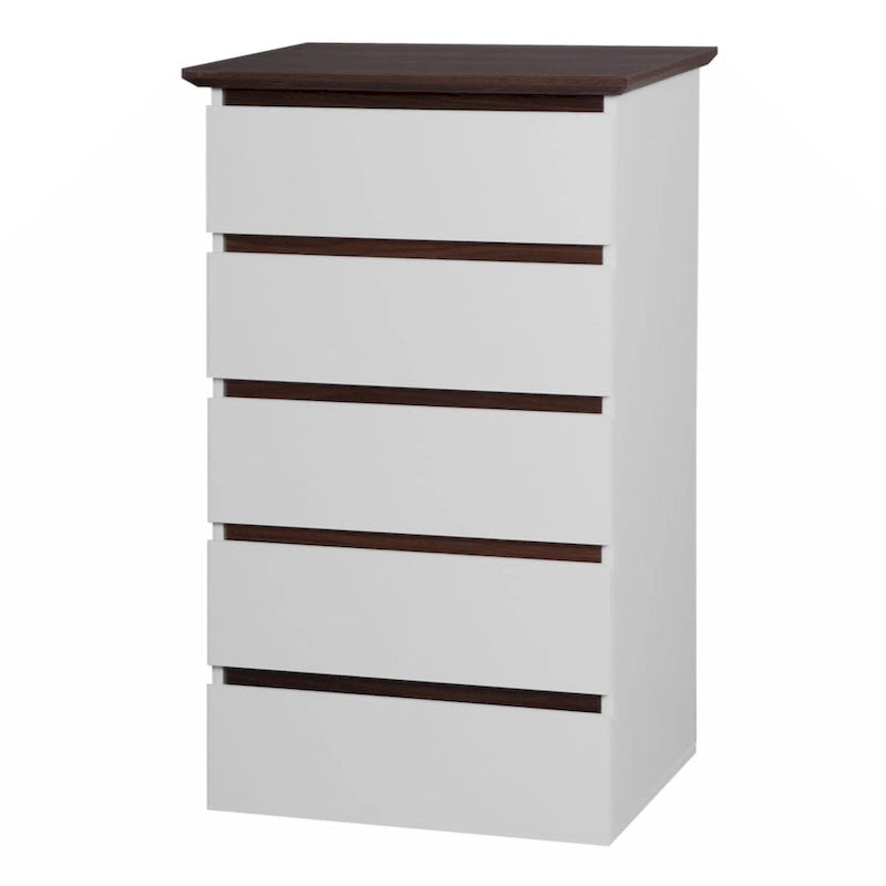 Commode 5 tiroirs avec plateau couleur bois, petite commode pour chambre d'enfant, salon
