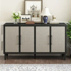 Meuble de style "Luxe Léger" avec quatre portes en lin, convient pour le salon, le bureau, l'entrée.