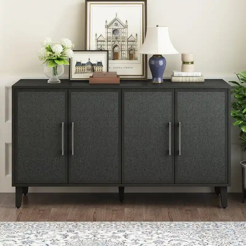 Meuble de style "Luxe Léger" avec quatre portes en lin, convient pour le salon, le bureau, l'entrée.
