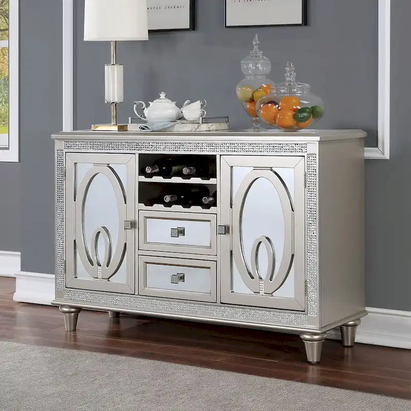 Meuble de rangement polyvalent Koie Glam Silver 8 bouteilles par Furniture of America