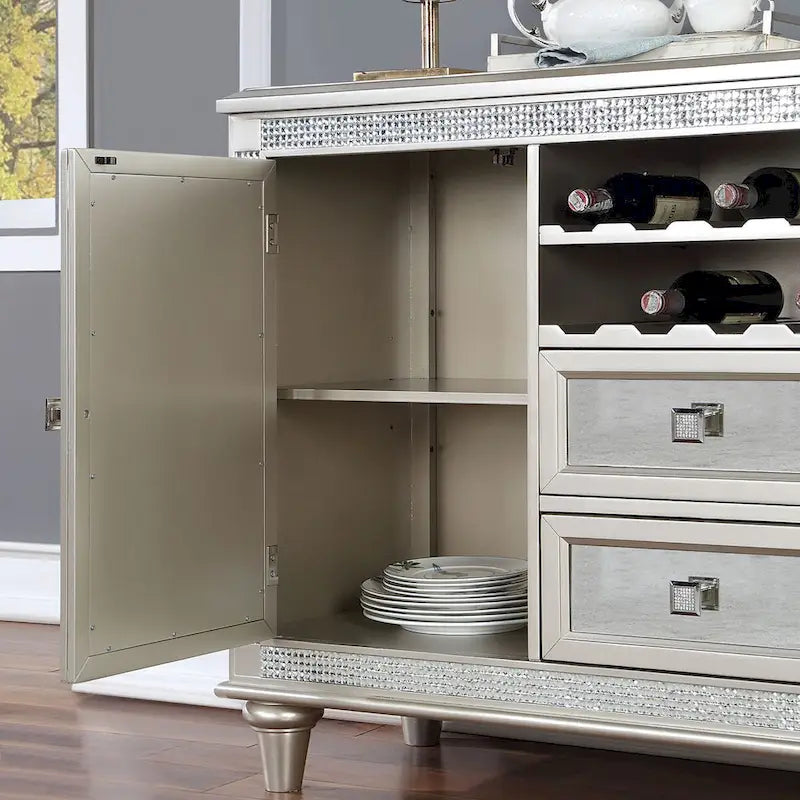 Meuble de rangement polyvalent Koie Glam Silver 8 bouteilles par Furniture of America