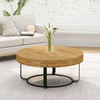 Table basse ronde moderne en bois sculpté avec pieds en métal