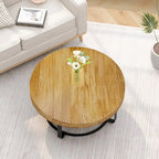 Table basse ronde moderne en bois sculpté avec pieds en métal