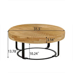 Table basse ronde moderne en bois sculpté avec pieds en métal