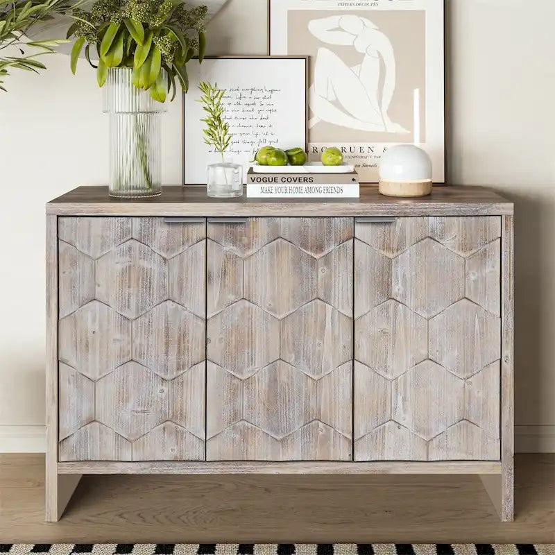 Meuble d'appoint style ferme, buffet en bois à 3 portes