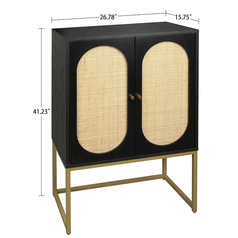 Armoire haute 2 portes, Rotin naturel Armoire haute 2 portes, Étagère intégrée réglable, Armoire autoportante