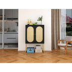 Armoire haute 2 portes, Rotin naturel Armoire haute 2 portes, Étagère intégrée réglable, Armoire autoportante