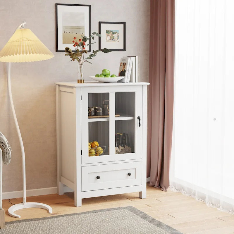 Bahut de rangement avec portes vitrées simples et poignée cloche unique