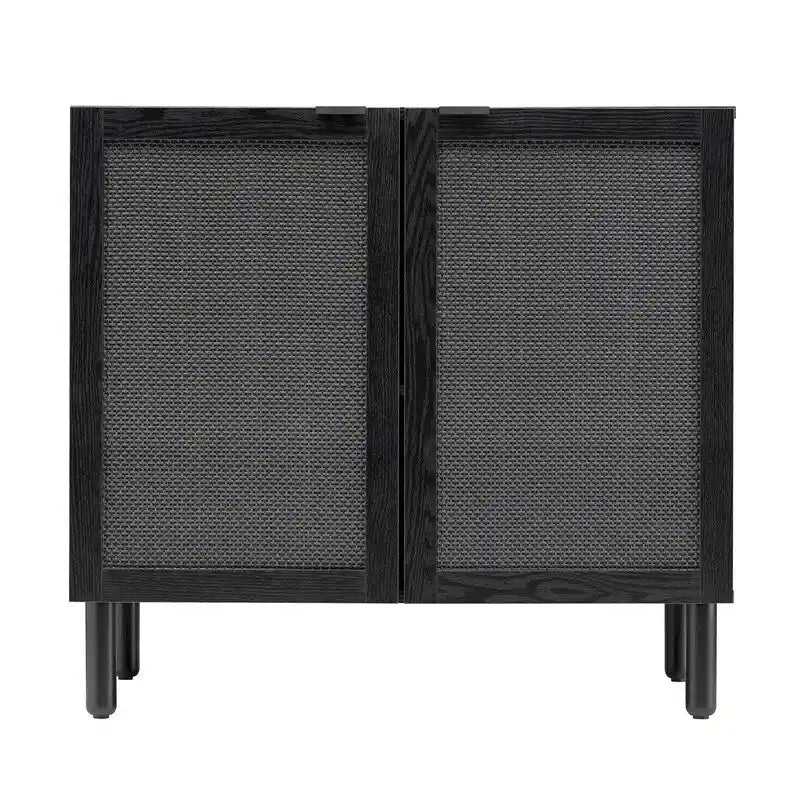 Meuble bas Orre noir à 2 portes avec cannage noir