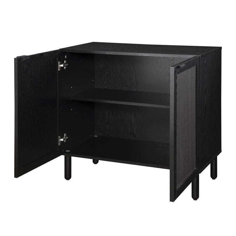 Meuble bas Orre noir à 2 portes avec cannage noir