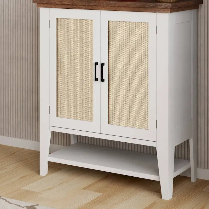 Armoire de rangement en rotin avec étagères et portes