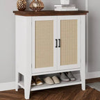 Armoire de rangement en rotin avec étagères et portes