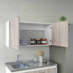 Meuble Haut Toran, Deux Étagères, Double Porte, Finition Blanc / Gris Clair, Haute qualité et durable
