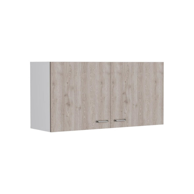 Meuble Haut Toran, Deux Étagères, Double Porte, Finition Blanc / Gris Clair, Haute qualité et durable