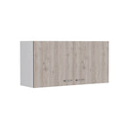 Meuble Haut Toran, Deux Étagères, Double Porte, Finition Blanc / Gris Clair, Haute qualité et durable