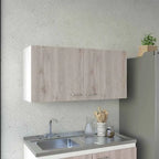 Meuble Haut Toran, Deux Étagères, Double Porte, Finition Blanc / Gris Clair, Haute qualité et durable